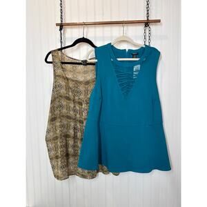 Torrid Bundle Yellow Animal Flowy Top & Lace up Peplum Blouse Bundle Size 3X